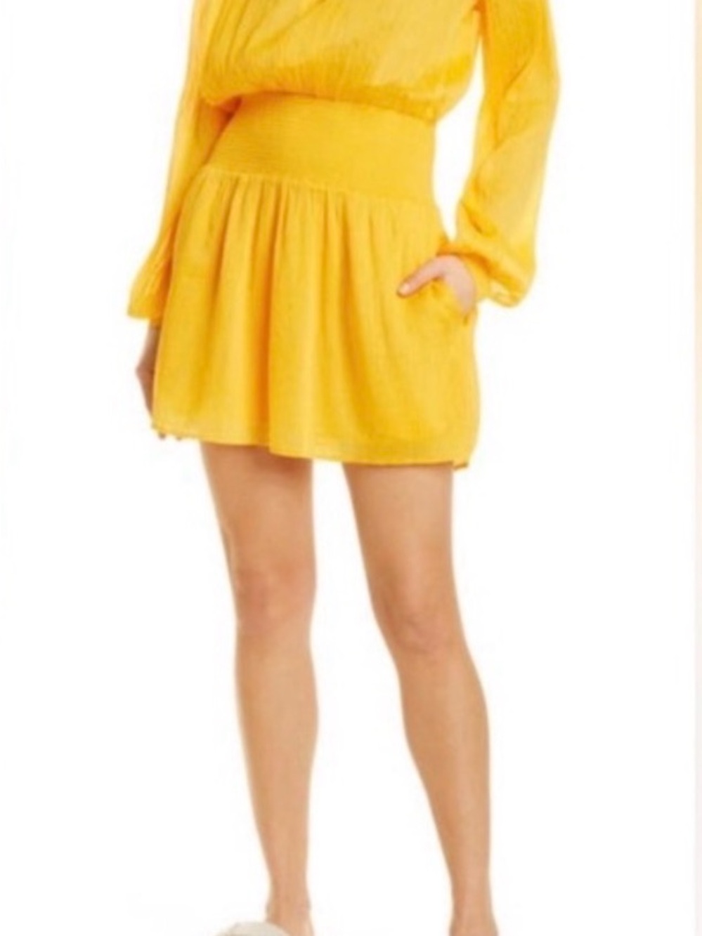 rag & bone Bright Yellow Crinkle Button-Front Smocked Waist Mini Dress